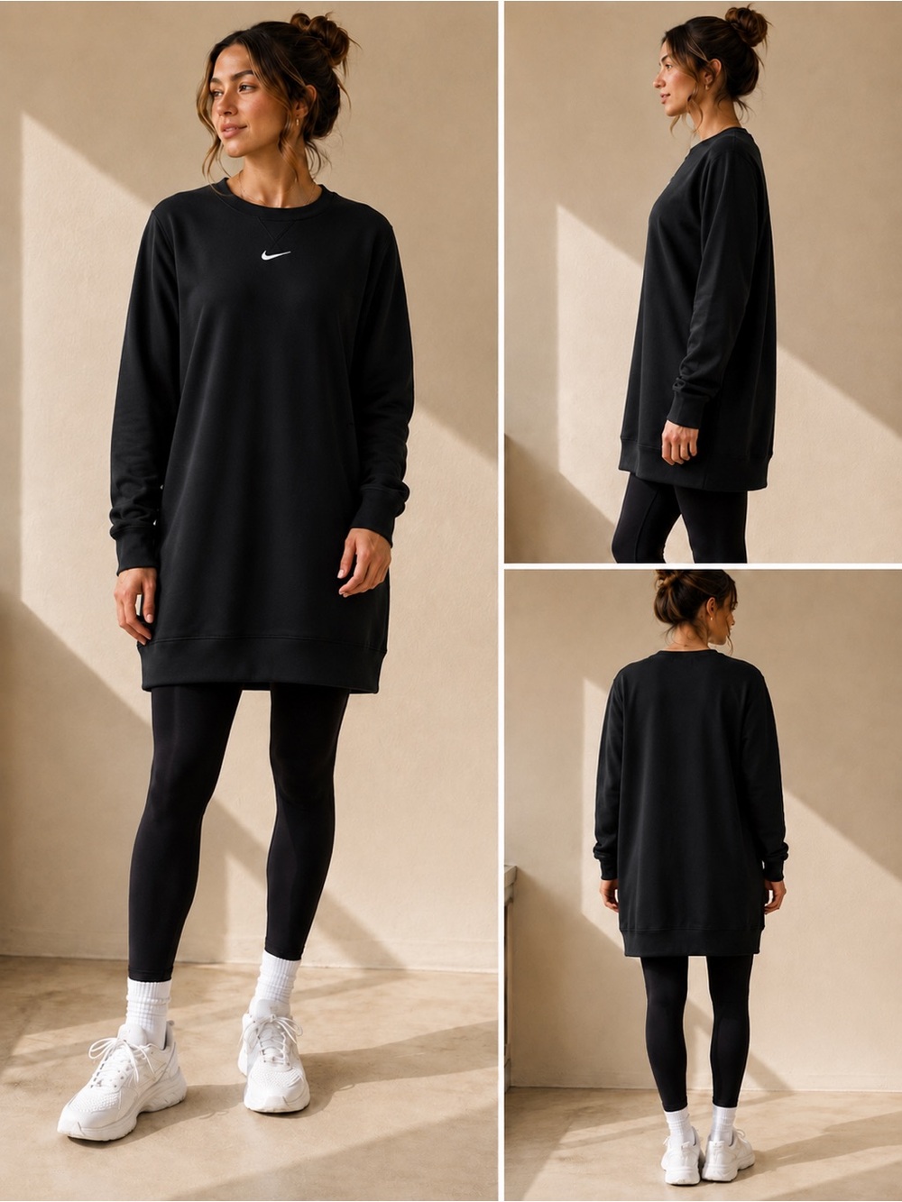 Nike Dri-FIT Oversized Longline Sweatshirt Tunic Black Women’s Medium